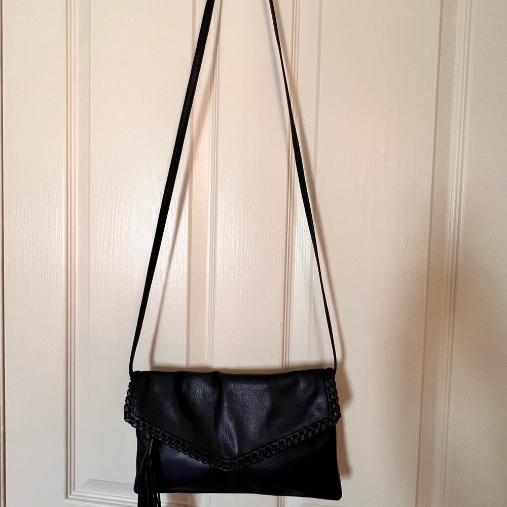 HOBO Black Leather crossbody Wristlet with Woven Detail - Picture 5 of 7